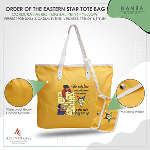กระเป๋าโท้ทปักลายอีสเทิร์นสตาร์สีเหลืองกันน้ำพร้อมซิป  โลโก้ OES Order of the Eastern Star สำหรับพี่น้องผู้หญิง - Product Image 4