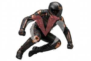 Veste de moto en cuir noir pour homme, couleur cuivre, à blocs de couleurs, manches longues, coupe-vent, style racing - Product Image 3