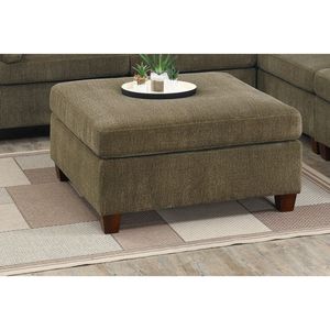 Divano Angolare Modulare Contemporaneo in Tessuto Chenille Color Beige con Pouf per Arredamento Soggiorno - Product Image 3