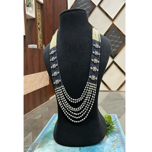 Stunning Premium Quality Brass Gold Plated Real Pearl CZ Mala <b>Necklace</b> <b>Set</b> with Earrings for Wedding Engagement Party Wear Women - Product Image 2