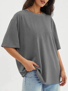 Wholesale Organic Cotton Vintage Womens Round Neck Short Sleeve Loose Fit T-shirt Custom Printing Logo Blank Plain for Ladies - Product Image 2