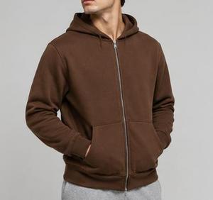 Sweat-shirt à capuche unisexe marron uni zippé, coupe classique, tricoté décontracté avec poches, idéal pour l'hiver, anti-rétrécissement - Product Image 2