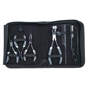 Kit de herramientas para extensiones de cabello negro con alicate removedor de microperlas, alicate para crimpado de microperlas, alicate para extensiones de cinta, cortador de queratina y cuchilla. - Product Image 1