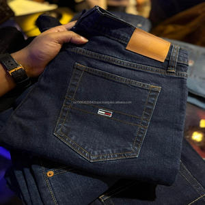 Pantalon en jean pour homme en coton et élasthanne confortable, décontracté, brodé, lavage au laser, coupe bootcut, évasé, déchiré, coupe droite, en vrac - Product Image 1