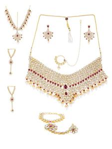 Conjunto de Collar Gargantilla de Lujo Vintage de Aleación con Baño de Rodio y Cristales de Estrás, Pendientes, Maang Tikka, Anillo y Pulsera, Regalo para Mujer - Product Image 4