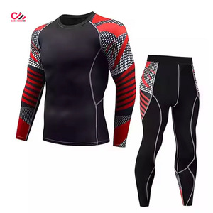 Conjunto de compresión para hombre, manga larga, cuello redondo, secado rápido, licra, poliéster, camiseta de manga larga y pantalones para venta en línea - Product Image 1