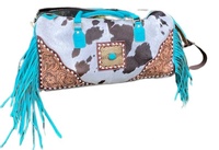 Sac de voyage en cuir de vachette avec franges turquoise, 100% cuir pleine fleur véritable, tendance, imperméable, durable, prêt à être expédié, en stock