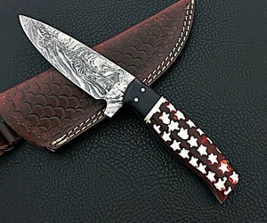 Sizzco มีดเหล็กดามัสกัสหลายสีที่สวยงามทำด้วยมือด้าม Micarta Corian ที่วางตรงขอบสำหรับ - Product Image 3