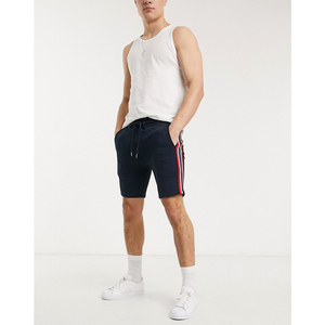 Pantalones Cortos Bermuda de Algodón Azul Marino para Hombre con Cintura Ajustable con Cordón y Raya Lateral, Ropa Casual - Product Image 1