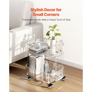 Table de chevet mobile moderne à 2 niveaux en acrylique transparent avec roulettes et rangement intégré - Product Image 2