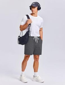 กางเกงขาสั้นลำลองผู้ชาย 7 นิ้ว ผ้าฝ้าย สำหรับวิ่งออกกำลังกาย ใส่สบาย มีเชือกผูก เอวสม็อค น้ำหนักเบา เหมาะสำหรับออกกำลังกายที่ยิม - Product Image 3