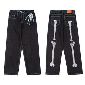 High Street Trend Custom Embroidered Vintage Men's Straight-leg Denim <b>Jeans</b> ODM Knitted Mid Waist Breathable <b>Button</b> Decoration - Product Image 1