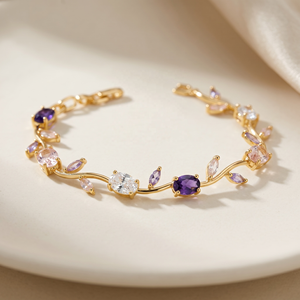 Bijoux fins de haute qualité, bracelet tendance plaqué or 18 carats, zircon, chaîne en forme de tulipe, pierres multicolores, bracelet unisexe, anniversaire - Product Image 2