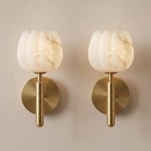 Flower Shape Wall Sconce Brass Base Marble Shade Contemporary Home Decor Indoor Lighting Fixture - Product Image 4