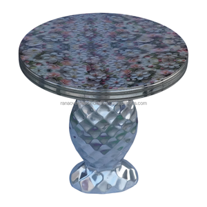 Elegante Mesa Auxiliar de Metal Pulido, Estilo Moderno, Antiguo y Tradicional, con Diseño de Flores Pintadas en Esmalte en la Superficie y Base de Lujo - Product Image 4