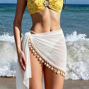 Pareo de Playa Nupcial Bordado con Estrellas de Mar y Conchas para Despedida de Soltera - Tejido con Patrón Sólido, Impermeable y con Protección UV - Product Image 3