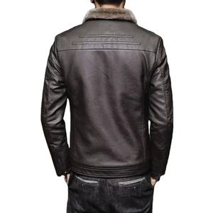 Blouson en cuir haut de gamme pour homme avec col Henry, imperméable, brodé, style vintage, vêtement d'extérieur pour l'hiver, moto, logo sur le devant - Product Image 6