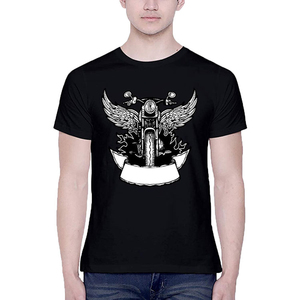 เสื้อยืดแขนสั้นสีดำสำหรับผู้ชาย พิมพ์ลายกราฟิกมอเตอร์ไซค์รูปปีก คอกลม ทรงปกติ ผ้าเจอร์ซีย์คอตตอน สไตล์ลำลอง สตรีทแวร์ - Product Image 2