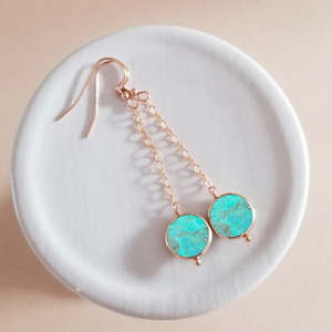 Pendientes Colgantes con Forma de Moneda Turquesa, Piedra Preciosa Natural Azul, Chapados en Plata, Joyería Hecha a Mano para Mujer - Product Image 5