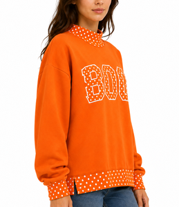 Pull à col montant pour femme, style universitaire, avec broderie à pois et lettres personnalisées, en molleton bouclette, pour le spirit scolaire preppy - Product Image 2