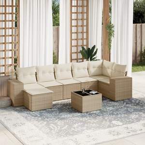 Grand ensemble de canapés de jardin en rotin PE résistant aux UV, couleur beige, mobilier d'extérieur en matériaux durables - Product Image 1