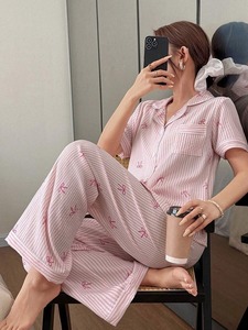 Vêtements de nuit d'été respirants pour femmes grandes tailles, ensembles de vêtements de nuit élégants, pantalons à taille élastique, prix de gros personnalisé, prix bas - Product Image 5