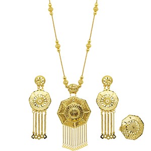 Vente en gros de parures de bijoux longues en or rempli 14K, 18K, 24K, design turc, parure de bijoux de mariée traditionnelle, parure de bijoux de style Dubaï, parure de bijoux tendance - Product Image 1