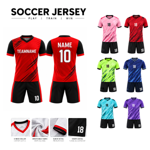 Ensemble de maillots de football personnalisés de qualité supérieure, col en V, manches courtes, 100% polyester, impression sublimée, évacuation de l'humidité, pour hommes adultes - Product Image 3