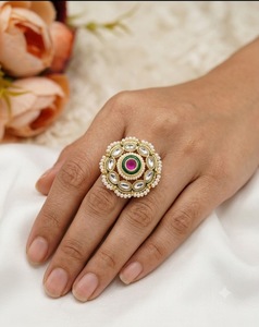 Oval Stone Studded Floral Motif Pearl Border Kundan <b>Adjustable</b> <b>Rings</b> Fashion Jewellery Supplier Wedding Wear <b>Rings</b> Manufacturers - Product Image 2