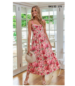 Vestido Midi de Mujer, Estampado Floral, Línea A, Polialgodón Ecológico, Transpirable, Suave y Cómodo, para Fiestas de Verano, Casual - Product Image 1