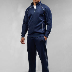 Men's Navy Blue Tracksuit Full Sleeve Solid Color Casual Jogger Set Turn-<b>down</b> Collar Breathable 100% Polyester Autumn Wear - Product Image 4