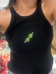Custom Summer Breathable Cotton Ladies Sleeve <b>Top</b> Stretch Knitted Beaded Handmade Rhinestone <b>Sequin</b> Trim Solid for <b>Tops</b> - Product Image 5