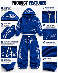 Ensemble de survêtement tactique bleu Sam avec capuche, fermeture éclair intégrale, sweat-shirt et pantalon, unisexe, style décontracté, respirant, en polyester, pour l'automne - Product Image 5
