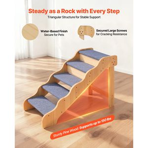 Portable 5-Step Wood Pet Stairs with Non-Slip Surface Stable Cat and <b>Dog</b> Access to High <b>Beds</b> <b>Sofas</b> Cars 150lbs Load Capacity - Product Image 3