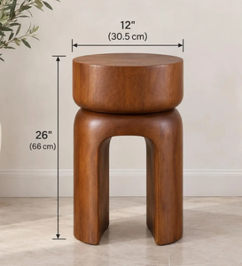 Taburete de Bar Moderno de Madera Maciza con Asiento Cilíndrico Redondo y Base Arqueada, Silla Alta para Barra de Cocina o Isla - Product Image 5