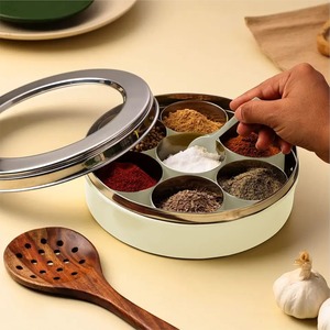 Handmade <b>Metal</b> Spice <b>Box</b> with Decorative Lid Kitchen Masala Storage Container High Quality Spice Organizer for Home Cooking Use - Product Image 2