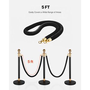 2 Pezzi Corde Nere in Velluto per Pali Divisori da 1,5 m con Gancio Dorato, Tappeto Barriera per Controllo Folla in Fiere - Product Image 5
