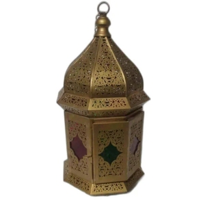 Farol de vela hecho a mano estilo marroquí de metal y vidrio, portavelas de hierro dorado, lámpara colgante para decoración de Ramadán, mejor precio. - Product Image 5