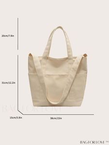 Bolso Tote de Lona Beige con Bolsillo Frontal, Bolso de Hombro Minimalista - Product Image 3