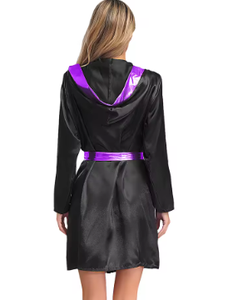 Túnica de Artes Marciales de Poliéster Negro con Ribete Morado y Cinturón, Duradera, de Manga Larga y Cuello en V para Mujer (Todas las Temporadas) - Product Image 2