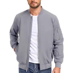Blouson bomber gris pour homme, fermeture éclair, col montant, coupe décontractée, coupe-vent, vêtement d'extérieur pour l'automne, coupe régulière, matière polyester - Product Image 1