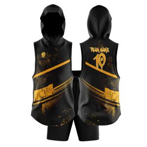 Conjunto de Camiseta de Baloncesto sin Mangas con Capucha Sublimada Personalizada, Absorbente de Humedad, Unisex, para Adultos, con Estampado Negro y Dorado - Product Image 5
