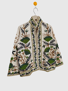 Veste à col mandarin à motif floral brodé à la main, manches longues, coton, taille plus pour femmes, vêtements d'automne - Product Image 4