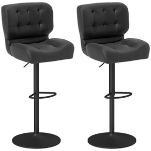 Juego de 2 Taburetes de Bar Negros Contemporáneos, Ajustables en Altura, con Cojín Acolchado Grueso y Reposapiés de Metal, para Uso en Interiores o Exteriores - Product Image 1