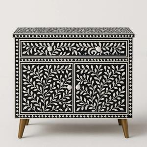 Cajón con Incrustaciones de Hueso de ILAHI, Diseño Moderno con Detalles de Ágata, Mueble Portátil para el Hogar - Product Image 1