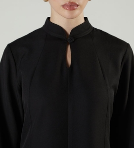 Elegant Women's Black Dubai Abaya Style Maxi Dress With Mandarin Collar & Keyhole Traditional Islamic Clothing and Accessory - Product Image 2