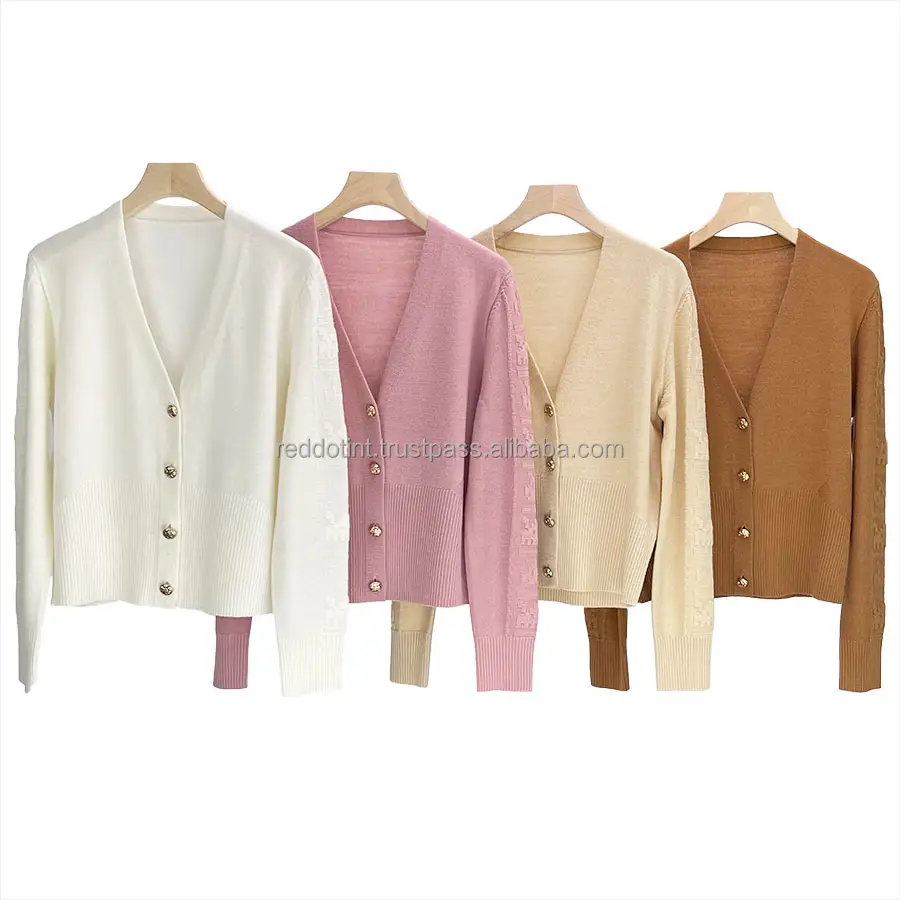 2022 hot unique high quality plain short oversized knitted latest models crotchet buttons cardigan stylish sweaters women