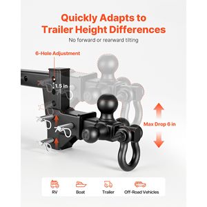 Soporte de enganche de remolque de 2 pulgadas con bola triple y grillete en D, para bolas de 1 7/8, 2 y 2 5/16 pulgadas, 10000 Lbs GTW, 6 pulgadas - Product Image 5