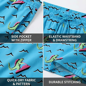 Shorts de bain 2-en-1 premium pour hommes avec ligne de compression, motif dinosaure amusant, logo personnalisé, vêtements de plage - Product Image 6