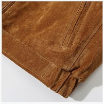 <b>Men's</b> <b>Brown</b> <b>Suede</b> Bomber <b>Jacket</b> Turn-down Collar Zipper Closure Casual Style Autumn Wear Regular Fit Solid Color Leather <b>Jacket</b> - Product Image 5